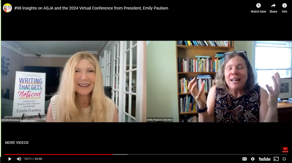 Emily Paulsen and Estelle Erasmus during a recorded talk. Emily is waving her hands.